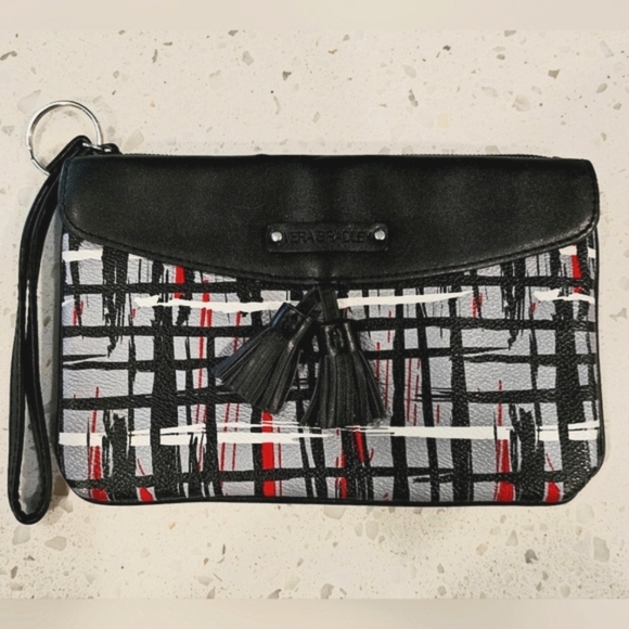 Vera Bradley Black, White, Gray, and Red Patterned Wristlet Wallet with Tassels - Picture 6 of 6